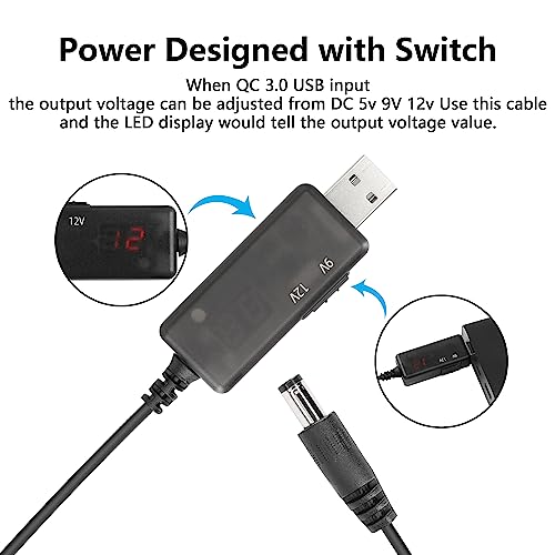 USB naar DC Booster Kabel, Power Bank Router Kabel, 5V tot 9V, 12V Boost Digital Display, verstelbare 5520m USB-kabel met 8 DC Plugs 3