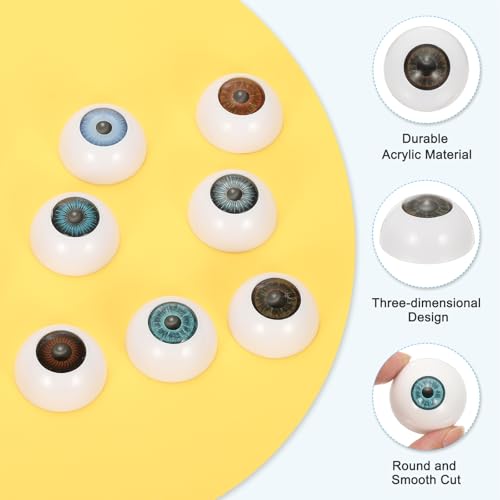 24mm Poppenogen, 2Stuks Realistische Acryl Ogen Plastic Halve Ogen voor Poppen Maskers Halloween Props Art Craft, Geel Bruin 3