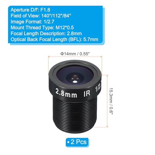 2.8mm CCTV Camera Lens, F1,8 FPV Beveiligingscamera lenzen 3MP 140°/112°/84° brede hoek lens M12 draad Dia voor IP-camera Panoramisch, 2st