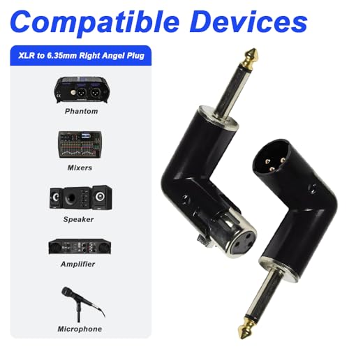 XLR stopcontact tot 6,35 mm stekker en XLR stekker tot 6,35 mm stekker, 90 graden stekker, 4-weg verstelbare TRS microfoon converter (2 stuks) 4
