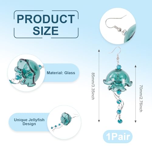 Kwallen van glas Wind Chime Dangle oorbellen met gebogen Drop Bar Charms Tassel Kettingen Ocean Theme Dangle oorbellen voor DIY oorbellen sieraden hangende decor, teal, glas 4