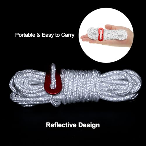 4mm Tent touw, 4Scs 13ft Reflectieve Guy Touw koord gebonden touw Paracord Cord Camping Touwen met rood aluminium koord Richters voor Camping Wandeltent, Wit 3