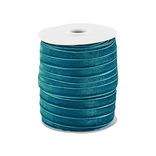 50 Yards Single Face Velvet Ribbon 3/8 Inch 10mm Velvet Ribbon Spool voor Gift Wrapping Hair Bow Clip Naaien van bruiloft Decoratie (Donkere cyaan)