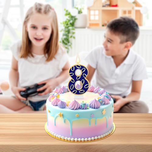 Blauwe Hedgehog Verjaardag Kaars, Blauw en Gouden Ringen Nummer Kaars Hedgehog Thema Cake Topper voor Baby Douche Verjaardag Verzamelingen (Nummer 8) 5