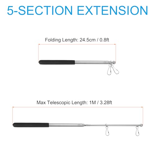 Telescopische handheld Flagpoles, 1M Portable Roestvrij staal Telescopische Flagpoles gids Flagpole, 5 secties, zwart