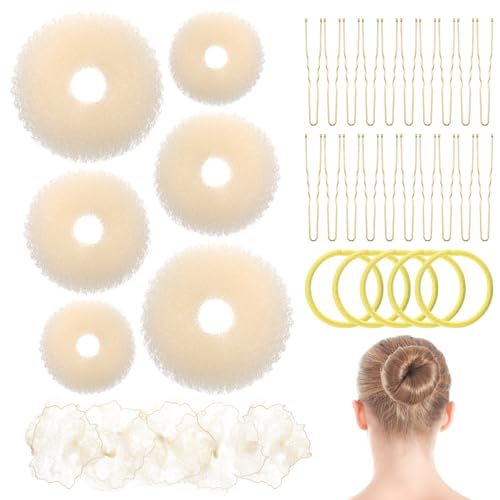 Donut Hair Maker Set, 6 Donut Makers, 5 Onzichtbare Netten, 5 Pompomen, 20 U-Shaped Clips voor kinderen, meisjes en vrouwen