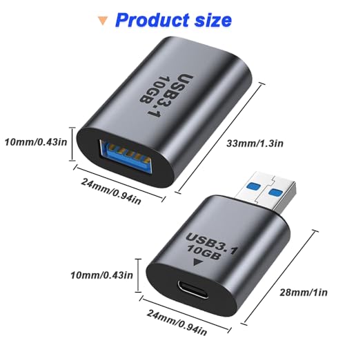 USB-C Female to USB-A Female Adapter met USB-C Female to USB-A Plug, USB 3.1 Gen 2 USB-A Man naar type C Two-Way Converter Port (4PCS)