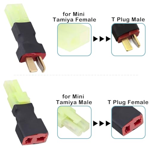 4 Paar T Plug naar Mini voor Tamiya Adapter, T Plug naar voor Mini Tamiya Man 16 Gauge 8cm Draad Connector voor RC Car FPV ESC Controller RC Lipo Batterijlader 3