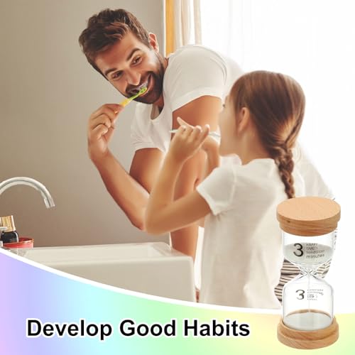 3 Minuten Zand Timer, 2 stuks Houten Zandhorloge, High Borosilicaatglas, Uurglass, Zandklok, voor Games, Klaslokaal, Keuken, Kantoor, Home Decoratie, Wit 5