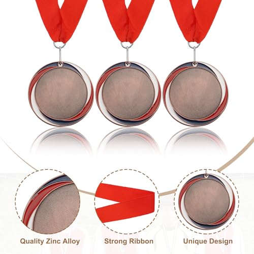 Award medaille, 3e prijs medaille winnaar medaille met rode hals lint voor wedstrijden sportevenementen spelling bijen, 3 inch breed, brons 3