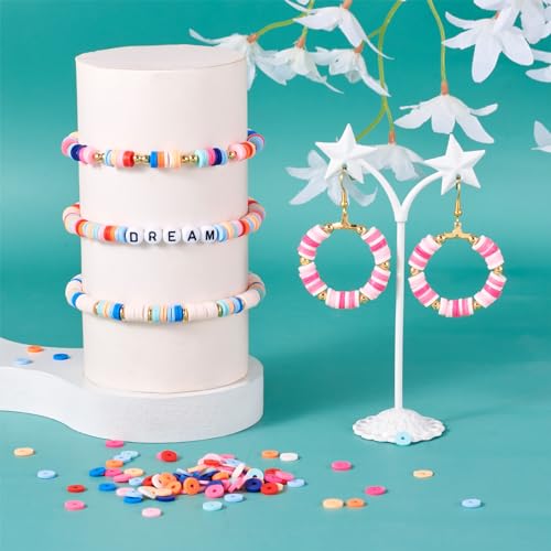 120G handgemaakte polymeer klei kralen voor armbanden, Heishi kralen, schijf kralen, gemengde kleur platte ronde kralen voor sieraden maken kit vriendschap armband kit ketting oorbellen 3