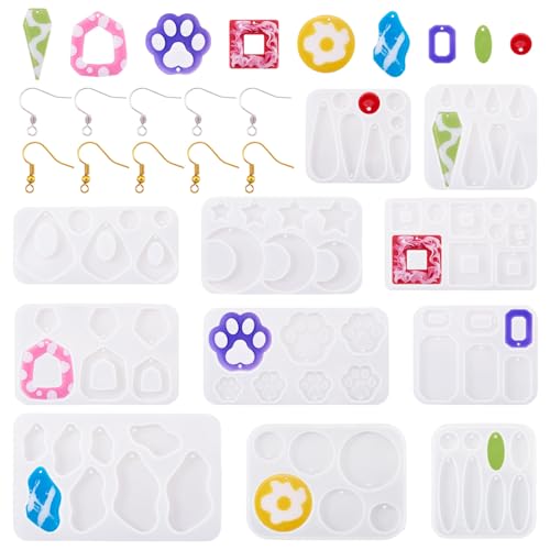 11 st Siliconen mallen Paw Afdrukken Teardrop sieraden UV-hars mallen met oorbellen haken voor het gieten Epoxy Hars sieraden maken oorbellen ambacht