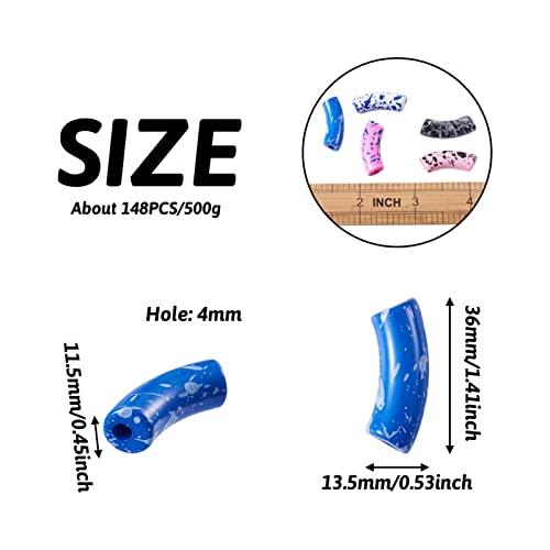 148 st/500 g Spray Geschilderde Acryl Tube Kralen gebogen Noodle Slide Kralen Spacer Grote Hole Tube Bamboe Kralen voor armband sieraden maken DIY 36mm