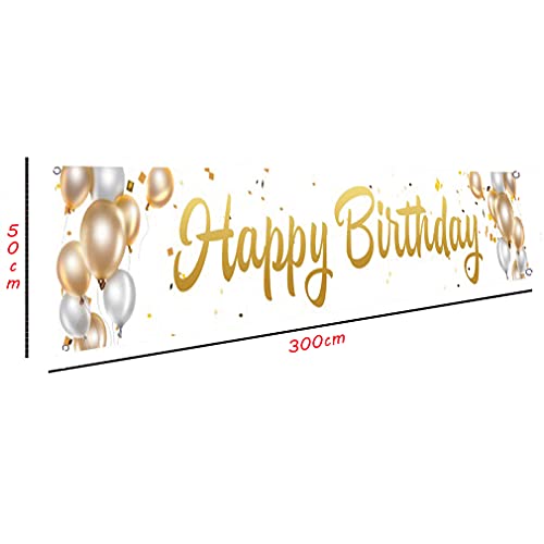 Happy Birthday Court Teken Verjaardag Decoratie voor de mens of vrouw Gelukkige 30e 40e 50e 60e verjaardag Court Banner Gold Ballon 3m x 0,5m Yard Aanmelden Outdoor Hanging Banner
