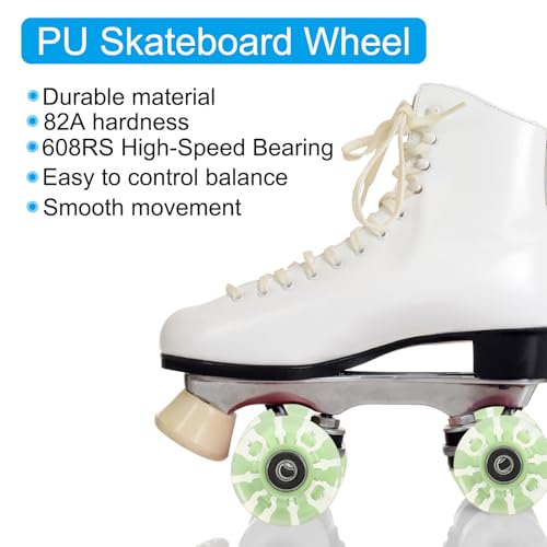 Rolschaatsen Wielen Set, 8 Pack 58mm 82A Light Up Skateboard Cruiser Wielen Set met Lagers Trucks Tool Kit voor Outdoor Dubbele Rijschaatsen, Groen 3
