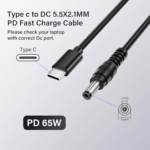USB C naar DC Laadkabel 5.5mm x 2.1mm 4.9Feet PD 65W 20V Type-C Vrouwelijke invoer naar DC-uitvoer voor Router, Laptop Etc 12 Volt DC Device Voeding 3