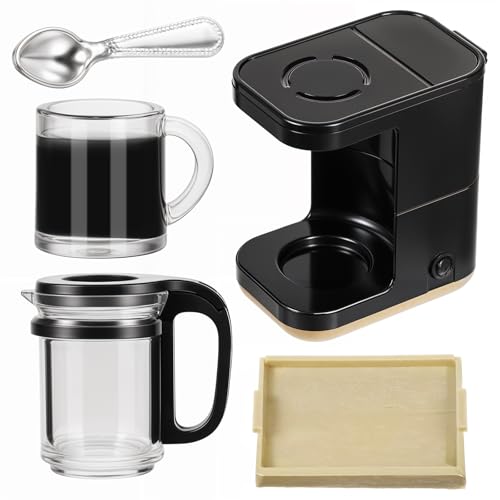 4 Piece Dollhouse Miniatuur Koffiezetapparaat, 1:12 Mini Koffiezetapparaat, Plastic Koffiebeker Spoon Tray Poppenhuis Decoratie 1:12 Poppenhuis Decoratie Rol Spelen voor Poppenhuis