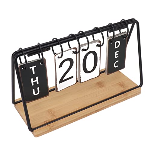 Bureaukalender met ijzeren frame, houten basis, staande eeuwigdurende kalender met maanddatum en weekborden 4