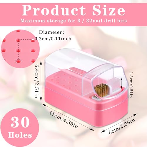 2 in 1 Nagel Boor Bits houder, 30 gaten stofdicht Nagel Bits Organizer Nagelborstel reinigen borstel geval stofdichte Nagel Art Boring Stand Display Opbergbox Cleaner Manicure Gereedschap (Roze) 3