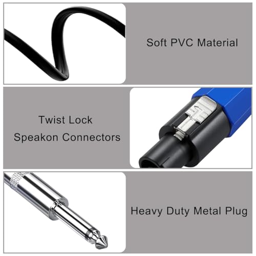 Voor Speakon to 1/4" Speaker Cable, 6.35mm TS Plug voor Speakon Male Mono Speaker Wire, Audio Versterker Connection Cord voor DJ/PA Speaker Cable met Twist Slot, zwaar 3