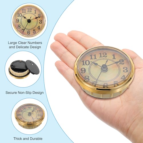 2,8 inch 70mm Kwarts klok inzetstuk, 2 st ronde kwarts beweging miniatuur klok mini Arabische cijfers klok passen 61mm/2.4" diameter gat voor vervanging huis, goud toon / geel, stijl 7 3