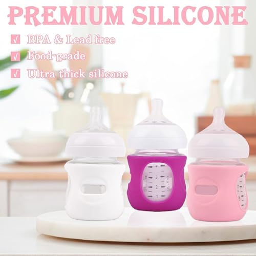 3Pcs 4 Oz Siliconen Fles Mouwen, Anti-schaal Baby Flessen Dekglas Fles Hoes voor thuisgebruik of reizen (White+Pink+Purple) 4