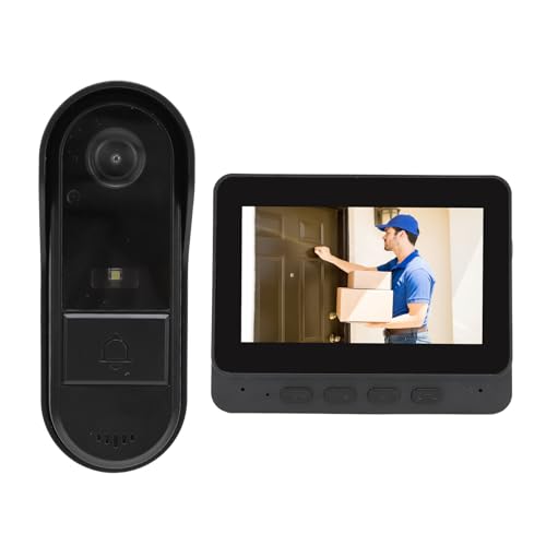 Yctze Draadloze nachtvideo-deurbel, 1080P 8MP 170° groothoek, tweerichtingsgesprek IP66 waterzicht met 4,3 inch scherm video deurbel intercomsysteem