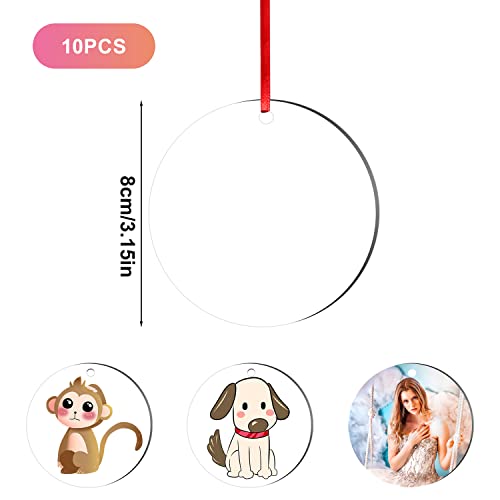 Sublimatie Blank, 10st 80mm Sublimatie Ornament Blanken Mdf Sublimatie Blank Gepersonaliseerde Rond Halloween Kerst Ornamenten voor DIY Craft Supplies