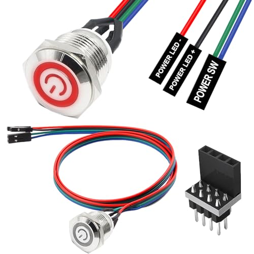 Host Metal Button Computer Host Switch Kabel, PC Case LED Power Knop ATX Voeding Aan/uit voor DIY Computer Switch, met 1 tot 2 Splitters (16mm, rood)