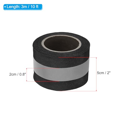 Reflecterende band, 2" x 10 m, Hoge zichtbaarheid, Reflecterend, Naaiband, DIY, Waarschuwing, Veiligheid, Stofgordel voor waterdichte kleding, Zwart