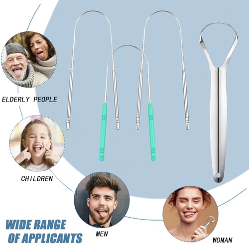 4 stuks tongschraper, metalen tongreiniger roestvrij staal tongreiniger auteurschap hervrijbare tongschraper mondverzorging tongschrapers tongreiniger voor volwassenen, kinderen, mannen 4