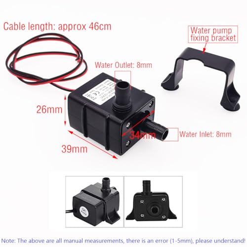 Kleine waterpomp, Mini DC Brushless Waterpomp met 18 Inch Kabel voor de Pet Fountains, Aquarium, Vijver, Visschaal (+ 8mm Binnendiameter 3m Lange PVC Zachtwaterpijp)