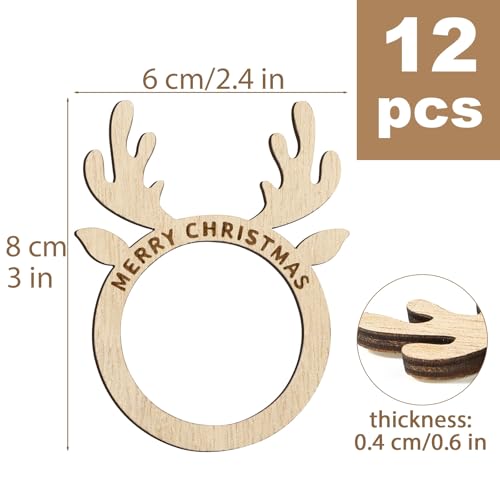12 stuks Kerst Napkin Ringen, Houten vrolijk kerstnapkin houder, Antler Napkin Buckles voor Kerstdiner Tafel Instellingen Decoratie