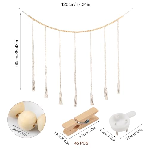 Macrame Photo Wall Hang Display met 45 Clips Diy, 120×90 Cm Photo Collage Frames, Hangende Foto Display, Foto Hangen Macrame Photo Wall, Macrame Photo Display Wall Hangen voor foto's Kaarten