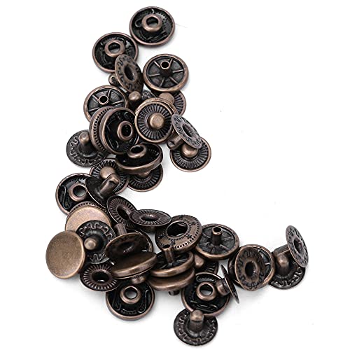 50 Set Pure Messing Push Studs, Ronde Knop Antiek Messing Snap Knoppen voor Stof Bagage Decoratie Accessoires(12.5MM Brons)