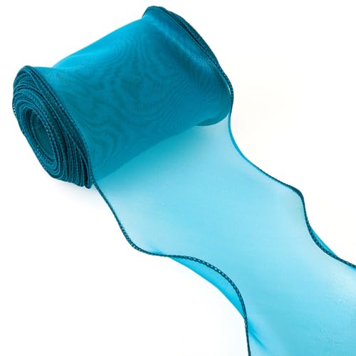 12Meter Organza Ribbons Dark Turquoise Transparante Chiffon Ribbon 120mm Shimmer Polyester Organza Versieringen voor Gift Wrapping Trouwkleding Accessoires
