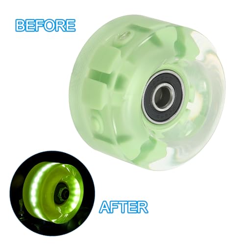 Rolschaatsen Wielen Set, 8 Pack 58mm 82A Light Up Skateboard Cruiser Wielen Set met Lagers Trucks Tool Kit voor Outdoor Dubbele Rijschaatsen, Groen 5