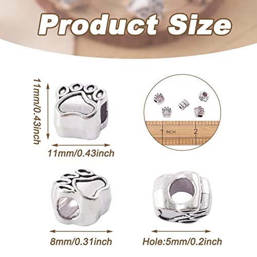 20 st Tibetan Style Paw Print Europese kralen Antiek Zilver Groot Hole Hond Paw Footprint Metalen Spacer Charms kralen voor ketting armband sieraden Craft Making 3