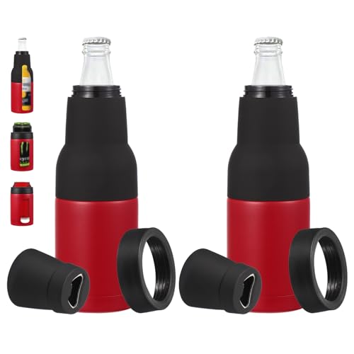 Smart Can Cooler, 2st 12oz Skinny Can geïsoleerd bier sleeve drankhouder met flesopener voor bier soda koffie reguliere blikken en flessen, rood