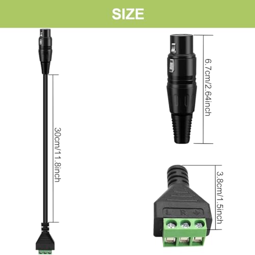 2 x XLR 3 Pin naar Terminal Converter Adapter 3 Pin XLR Female naar Terminal Converter Kabel voor luidsprekers Geluidsapparatuur Microfoon Live Performance