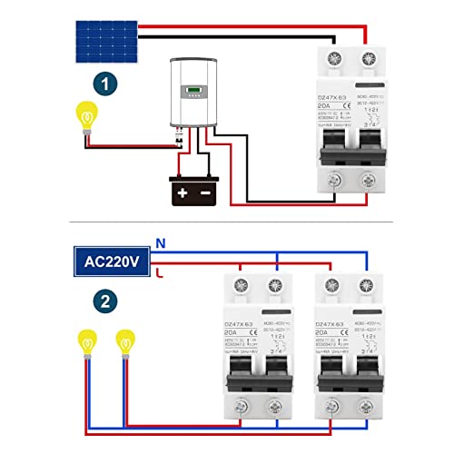 Miniatuurstroomschakelaar, AC DC 400 V, 20 A, 2 P, DIN rail mount, overbelastingsbeveiliging, luchtschakelaar voor distributielijnen, woonkamerverlichting, fotovolt zonnestelsel 4