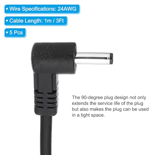Power Cord 3ft USB 2.0 Type A naar DC 3.5 x 1.35 mm Hoek 90 Degree Jack Plug Pack van 5 Adapter Kabel Socket Ventilator Opladen Kabelluidsprekerlamp zwart 3