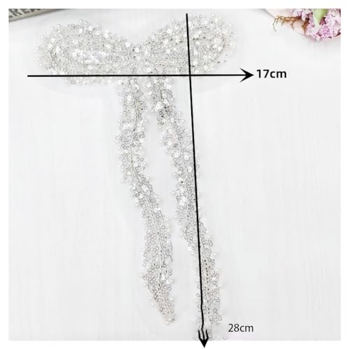 1 st Bow Kralen Sequins borduren Appliques Grote borduurwerk Sequins Lace Patch Appliques Naaien, Patches Naaien op stof voor kleding jurk bruidsjurk, B