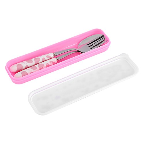 Stainless Steel Flatware Lepel voor kinderen, Keramische steel vork Lepel Keuken Tafelgerei met doos Kinderen Bestek Outdoor Picnic Travel (Roze)