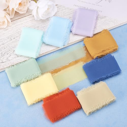 22,5m Fringe Raw Edges Polyester Ribbons 40mm Breed Blauw Bruin Groen Rood Chiffon Silk Libbons voor bruiloft Haar Picknick School Kerstuitnodigingen Boeketten Cadeauverpakking 4