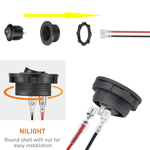 5st 12V Aan off 2-Pin Circular Rocker Switch met behuizing SPST Mini Rocker Switch ronde knop 10A 125V AC / 20A 12V DC 4