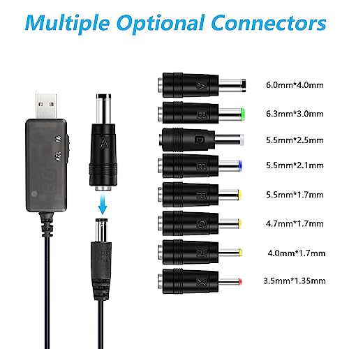 USB naar DC Booster Kabel, Power Bank Router Kabel, 5V tot 9V, 12V Boost Digital Display, verstelbare 5520m USB-kabel met 8 DC Plugs