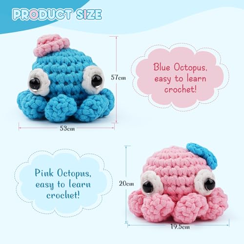 NestledCrafts haak Set, Complete haak Set voor beginners en volwassenen, Breiset, Zachte garen, IJs Stripe lijn, Gift voor verjaardag, Stap-voor-stap Video-instructies (Octopussen) 4