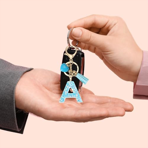 Alfabet Initiële sleutelhanger Leuke hars sleutelhanger met Tassel hart brief C hanger voor vrouwen sleutels, portemonnee, zak accessoires, blauw, wit, 3cm 5
