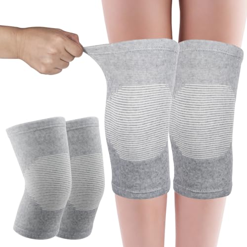 Pack van 2 Bamboe Compressie Knie Ondersteuning Elastische Bamboe Knie Pads voor Mannen Vrouwen Kniekussens Knie Sleeves Knie Orthosis voor sport, skiën, fietsen, hardlopen (Grey)